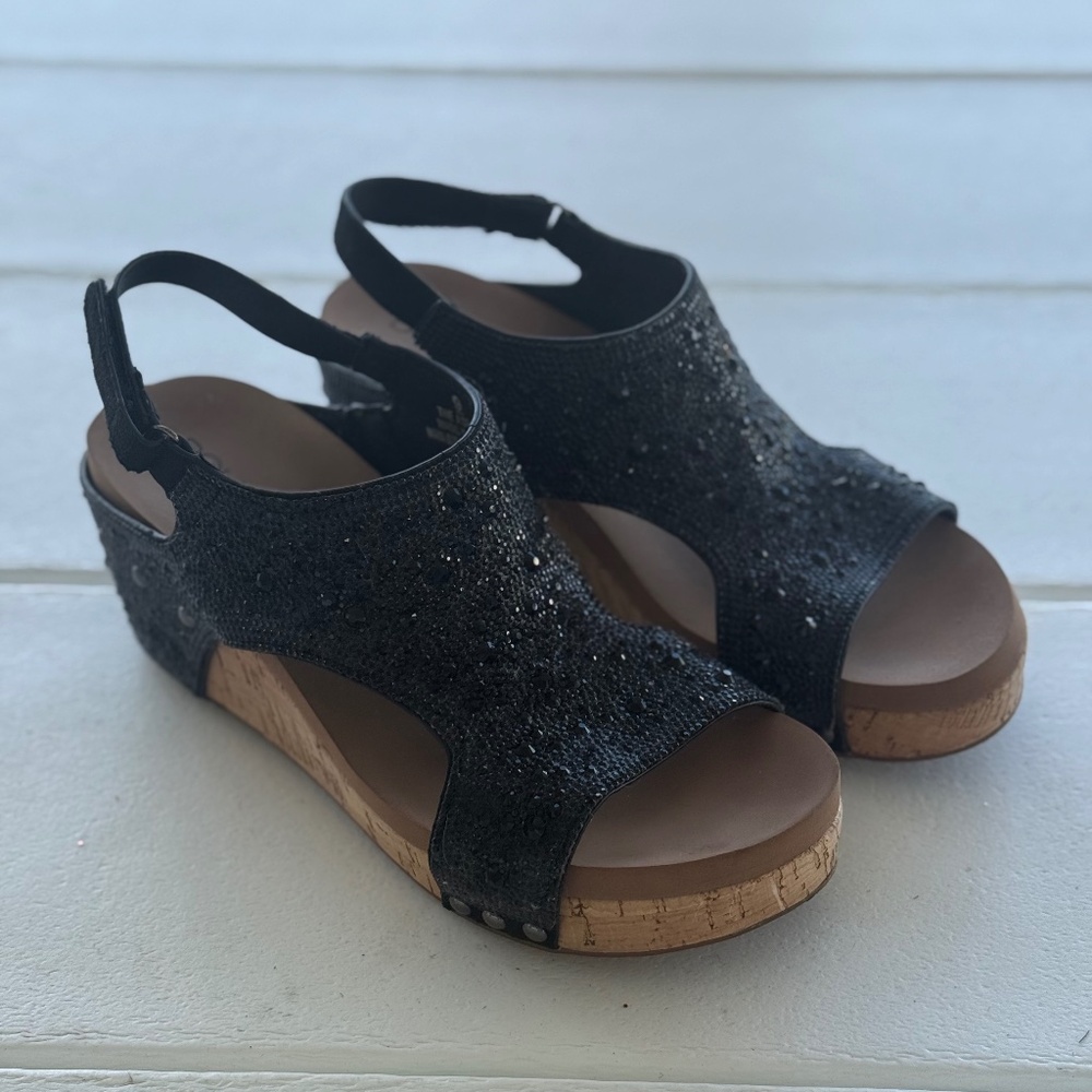 Corkys Ashley Wedge Black Size 9